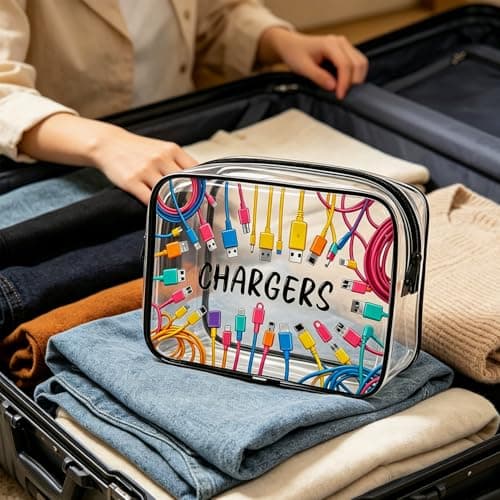 Charger Clear Bags for Travel, Clear Travel Toiletries Bag, Waterproof Charging Clear Makeup Bag for Toiletries, Clear Toiletry Bag for Charging Accessories, Cosmetics and Medicine Storage — view 4