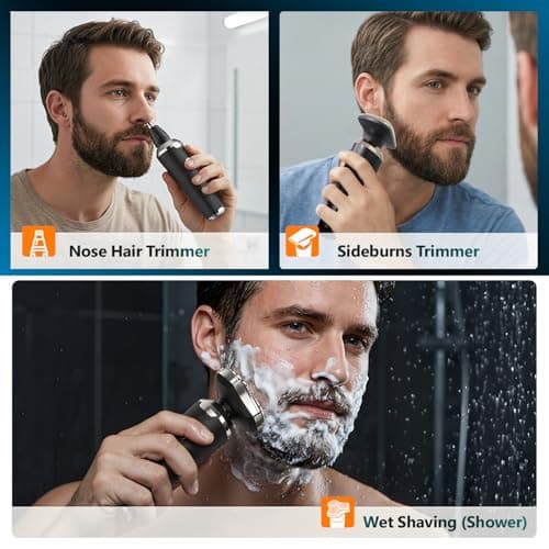 Electric Razor for Men 3-in-1 Shaver with Hair Clipper and Nose Trimmer - 3D Floating Heads, USB-C Charging, IPX7 Waterproof for Beard Nose & Face, Body and Travel,Valentines Day Gifts for — view 2