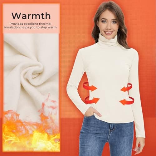 Sillictor Thermal Tops Womens Long Sleeve High Neck Ski Base Layer Women Fleece Tops Ladies Thermals Underlayer for Running Golf Hiking Cycling,Warm Quick Dry Sweat Wicking 117 Beige XL — view 3