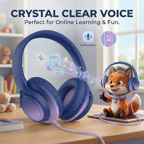 Zollexa Kids Wired Headphones, 85/94dB, Mic, USB-C Adapter, Midnight Blue — view 5