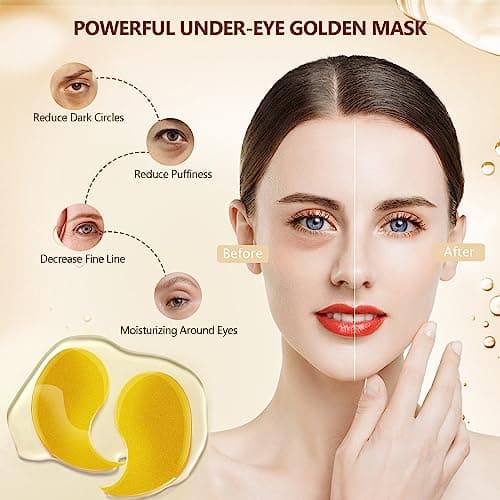 24K Gold Undereye Mask (60 Pcs), Collagen Hydrating Gel Pads, Reduce Puffiness, 30 Pairs Under Eye Patches for Dark Circles Puffy Eyes Treatment, Wrinkle, Women Men Beauty Personal Skin Care Products — view 4
