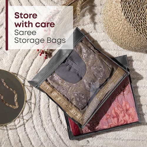 Fineway 20 Pack Saree Storage Bags with Zip – Space saving Clear Zip Bag, Clothes Bag Organiser for Sarees, Dresses & Clothes – Moisture-Resistant Saree Bags Clothing Storage (Grey, 42x35cm) — view 2
