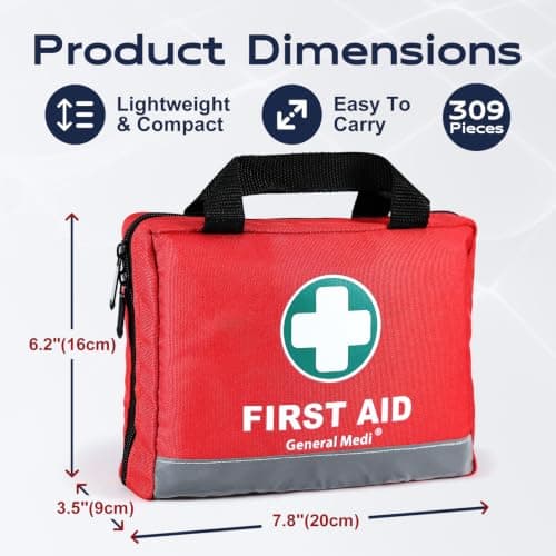 General Medi First Aid Kit -309 Pieces- Reflective Bag Design - Including Eyewash, Bandages, Moleskin Pad and Emergency Blanket for Travel, Home, Office, Car, Camping, Workplace — view 3
