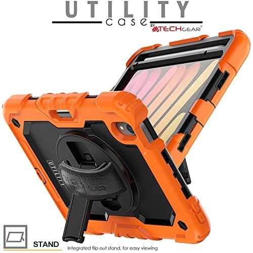 TECHGEAR UTILITY Case for iPad Mini 7/6, 8.3" - Tough Rugged HEAVY DUTY Armour Shockproof Case with 360 Rotating Stand, Hand and Shoulder Strap - Orange — view 3