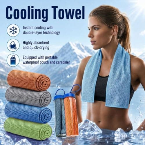 5Pcs Cooling Towel, Ice Towels for Neck Hot Weather Essential, 80x30cm Quick Dry Ice Cool Microfibre Sweat Towel, Soft Breathable for Outdoor Work,Gym,Camping,Travel,Yoga,Sports,Fitness (Set) — view 2
