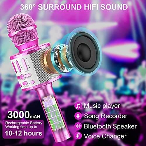 Wireless Microphone with Lights, Karaoke Bluetooth Microphone for Kids Adults, Portable Toy Karaoke Mic Speaker Machine, Home KTV Player Support Phone/Pad/TV for Party Singing, Boys Girls Best Gifts — view 3