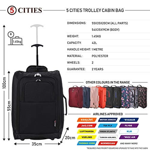 5 Cities The Valencia Collection Hand Luggage, 42 Liters, Plain Black Set of 2 — view 2