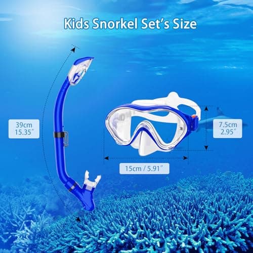 Snorkeling Gear for Kids with Foldable Silicone Full Dry Snorkel, Kids Snorkel Set Anti Leak Youth Junior Snorkeling Package Diving Mask Soft Tube with Mesh Bag Swimming Goggles, Blue — view 5
