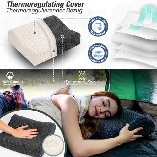 Marcolumb Travel & Camping Comfortable Memory Foam Pillow – Easy to Carry Portable Bag – Temperature Regulating Pillow Case - Perfect for Travelling (Grey Contour) — view 5