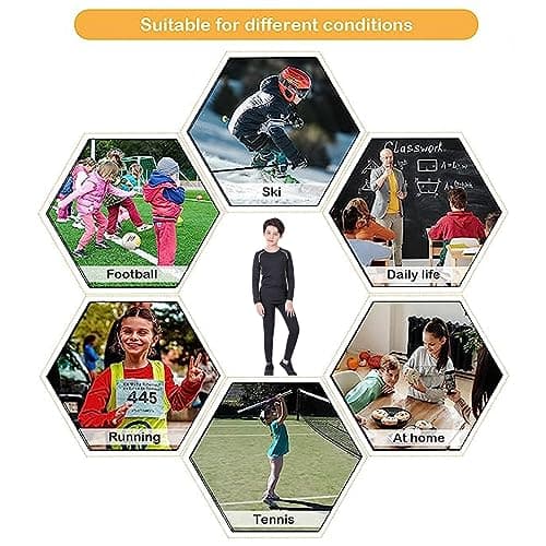 Startseite Kids Base Layer - Athletic Kids Thermal Long Sleeve Top and Leggings Compression Set for Sport Football Basketball Ski Black — view 3