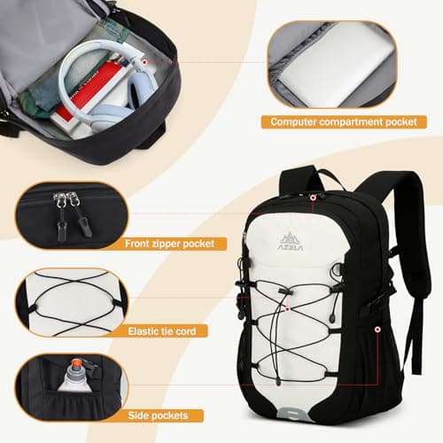 GES Multi-Functional 30L Hiking Backpack with Rain Cover, Durable Hiking Rucksack for School, Work, Camping, Trekking, Cycling & Outdoor Sports (Black and white) — view 4