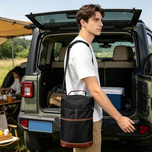 INOOMP Wine Bag Thermal Insulated Wine Tote 750ml Bottles Black Waterproof Oxford Cloth Peva Aluminum Cotton for Road Trips Summer Parties — view 5