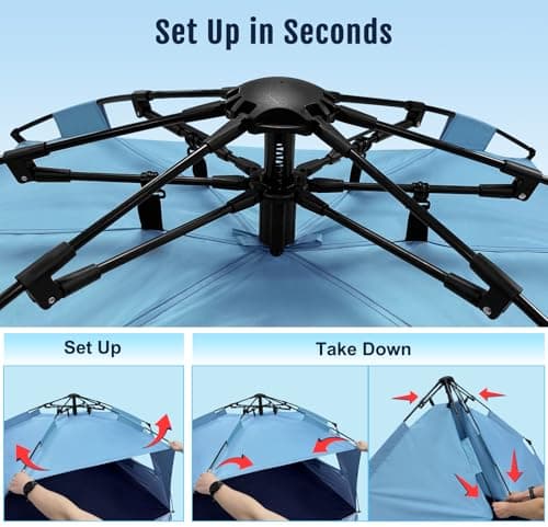 WhiteFang Deluxe XL Pop Up Beach Tent Sun Shade Shelter for 3-4 Person, UV Protection, Extendable Floor with 3 Ventilating Windows Plus Carrying Bag, Stakes, and Guy Lines (Light Blue) — view 2
