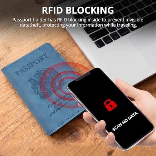Cinocratic Passport Holder for Travel Accessories,RFID Blocking PU Leather Passport Cover Wallet Card Case for Men and Women (Blue) — view 4