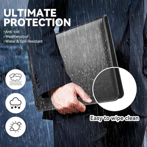 GUYUCOM Leather Zipper Conference Folder, A4, Travel Document Folder, Portfolio Travel Wallets, Black — view 3