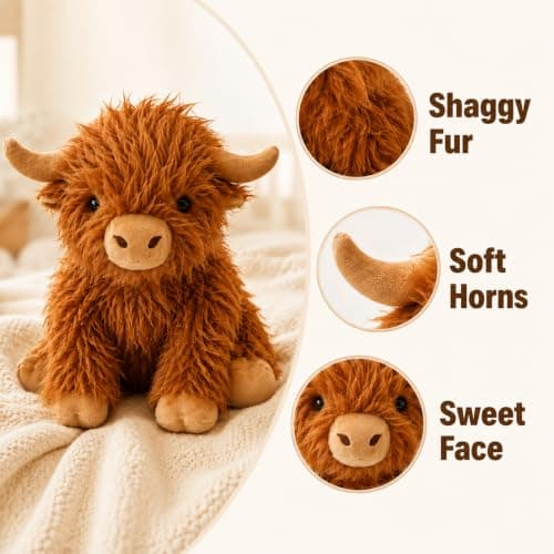HENBRANDT Highland Cow Plush Toy 23cm, Soft Fluffy Scottish Cow Teddy — view 3