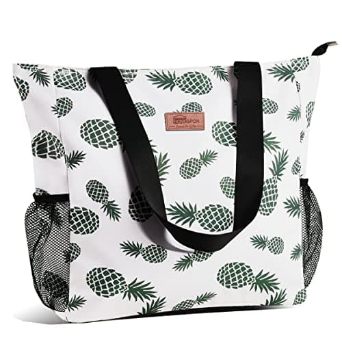 HOMESPON Large Waterproof Beach Tote Bag with Zip and Pockets for Women (Pineapple)