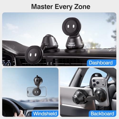 tounee Car Phone Holder for MagSafe [89LBS Strongest Suction & 3600gf Strongest Magnetic] 360° Adjustable Car Phone Mount, Dashboard Phone Holders for iPhone 17-12 Pro Max Air Plus - Black — view 2