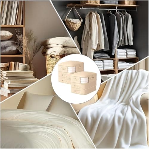 2Pack Compression Comforter Space Saving Bag - 136L Each 3 Layer Moistureproof Storage Bags with Dual Zips Washable Polyester Mouldproof Organiser Bags with Clear Window for Bedding Duvet (Beige) — view 3