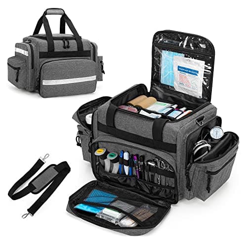 Damero Large Capacity Emergency Medical Bag with Removable Dividers, Grey