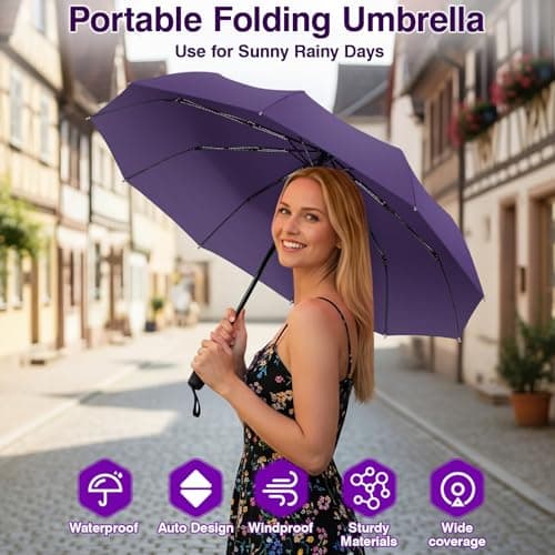 ZOMAKE Compact Umbrella Windproof,Travel Small Umbrella (46in-Purple) — view 4