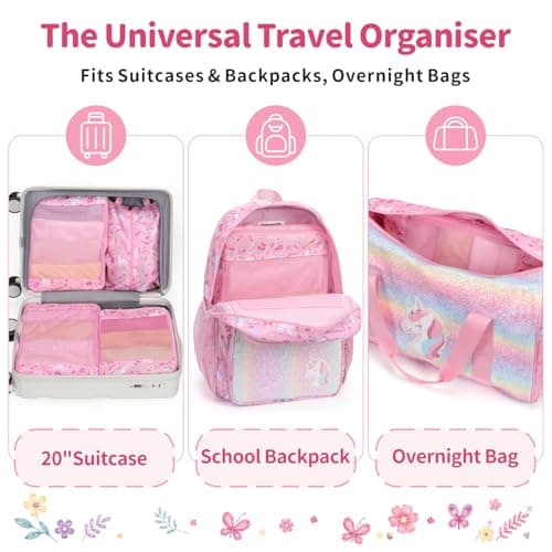 Bagseri Kids Compression Packing Cubes - 4 Piece Travel Set, Pink Unicorn — view 6