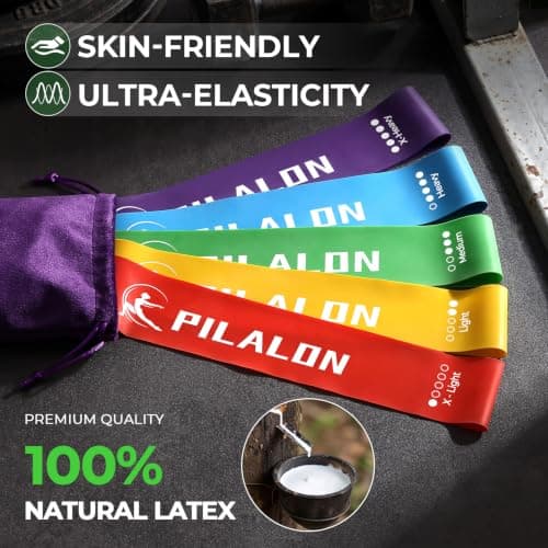 PILALON Resistance Bands, Set of 5 Skin-Friendly Fitness Exercise Loop Bands with 5 Strength Levels for Women & Men - Ideal for Home, Gym, Yoga Training - Carry Bag & Guide Included — view 2