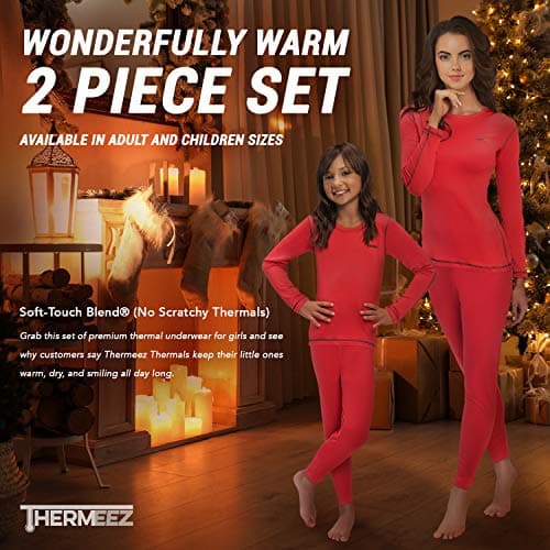 Thermal Underwear for Women (Thermal Long Johns) Sleeve Shirt & Pants Set, Base Layer w/Leggings Bottoms Ski/Extreme Cold, Coral, Large — view 2