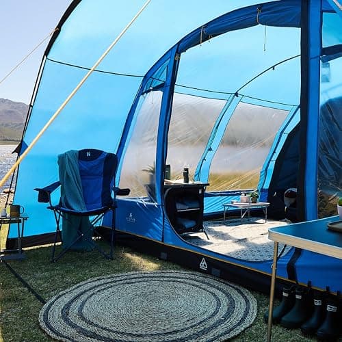 Hi-Gear Hampton Eclipse 6 Man Tent with Porch, 2 Darkened Bedrooms & Spacious Living Area, 6 Person, Waterproof, Easy to Pitch, Tunnel Design, Ideal or Family Camping& Festivals, 4000mm HH (Blue) — view 5