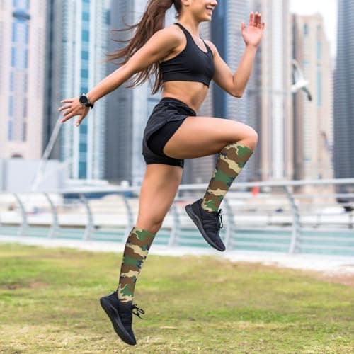 Army Green Camo Compression Socks 15-20mmhg - Supports Legs, Improves Circulation, for Running, Walking, Working, 1 Black, One Size — view 3