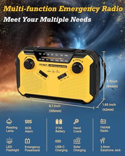 PRUNUS J-369 Wind Up Radio Solar, AM/FM Emergency Hand Crank Radio — view 2