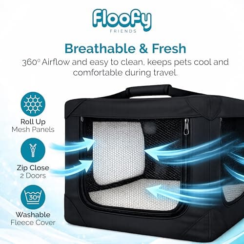 Floofy Friends Soft-Sided Dog Travel Crate - Foldable, Breathable Pet Carrier for Small Dogs & Cats, Ideal for Car Travel & Home Use — view 5