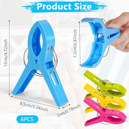Vicloon Beach Towel Clips, 6 PCS Large Plastic Laundry Clip Clothes Pegs, 4 Color Laundry Clip Towel Pegs, Quilt Clips, Beach Chair Towel Clips Holder to Keep Your Towel from Blowing Away — view 2