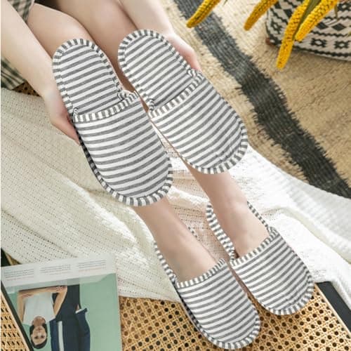 EQLEF Outdoor Travel Foldable Portable Non-Disposable Slipper for Women, Gray Stripes(Grey, UK Footwear Size System, Adult, Women, Numeric Range, Medium, 3.5, 5) — view 3