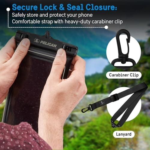 Pelican Marine - IP68 Waterproof Phone Pouch/Case (XL Size) - Floating Waterproof Phone Case For iPhone 14 Pro Max/ 13 Pro Max/ 12 Pro Max/ 11/ S23 Ultra/Pixel 7- Detachable Lanyard - Black — view 5
