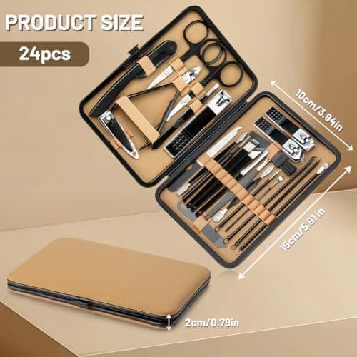 Flintronic Manicure Set, 24 PCS Manicure Pedicure Set, Professional Nail Clippers Kit with Leather Storage Case, Nail Care Tools for Men Women(Black and Silver) — view 2