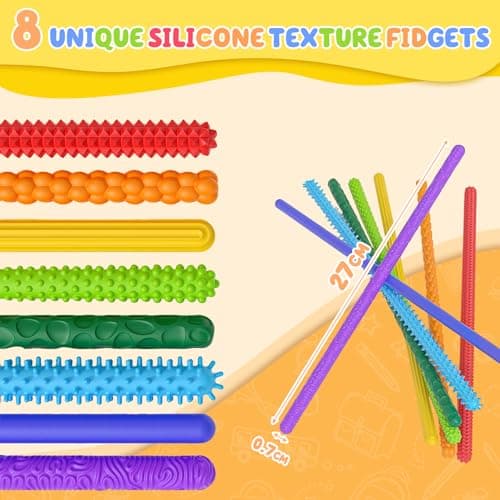 BDwing Fidget Toys Sensory Sticks, 8 Pack Textured Silicone Sensory Toys for ADHD, Autism and Stress Relief , Anti-Stress Toys for Children & Adults — view 2