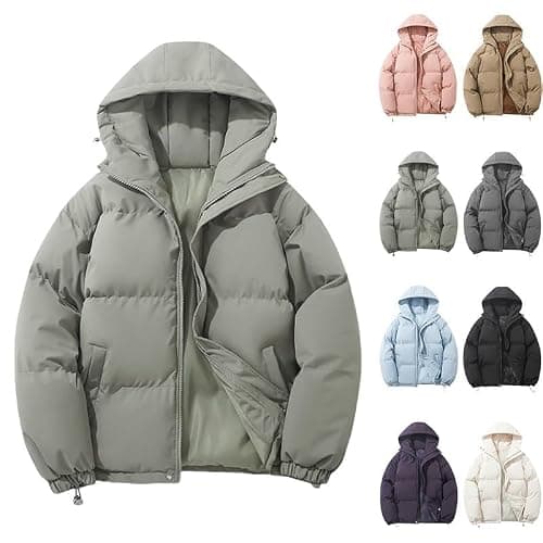 Anbiryeik Women Winter Puffer Down Jacket Hooded Waterproof Quilted Short Coat with Pockets Lightweight Ladies Parka Jackets Zip Up Windproof Packable Casual Warm Outwear for Travel Outdoor Green L
