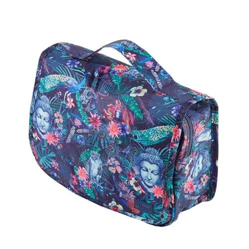 Periea 'Amelia' Travel Wash Bag - Travel Hanging Toiletry, Wash Bag, Bathroom Gym Toiletries for Men, Makeup Cosmetic Organiser for Women - Tropical Navy