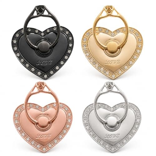 Rohans RK TECH Phone Ring Bracket holder, Love Heart Diamond Shape Finger Grip Stand Holder Ring Car Mount Phone Ring Grip Smartphone Ring stent Tablet Rose Gold (Heart Black)