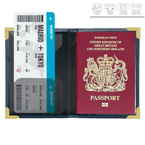 FACATH Passport Cover Holiday Essentials UK Passport Holder Minimalist Wallet British Travel Accesaries Ireland Card Holder (Navy Blue) — view 2