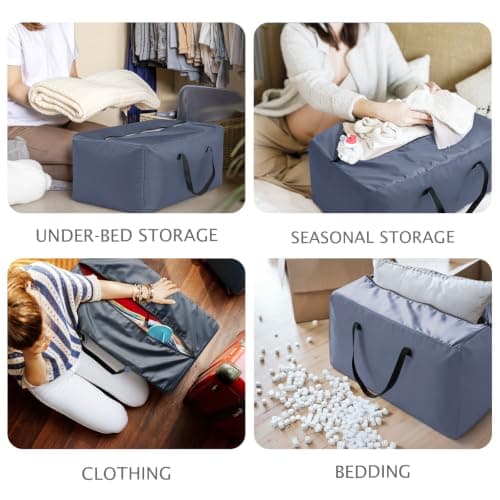 MOONNEST 4 Pack 85L Large Foldable Storage Bags with Zips & Reinforced Handles, Lightweight Clothes Storage Totes for Bedding, Duvets, Blankets, Student Rooms, Moving & Travel, Blue — view 3