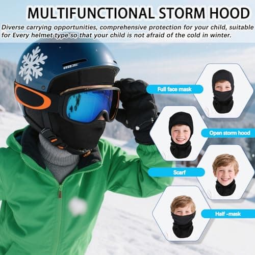 BAISEN Kids Balaclava Winter Windproof Warm Ski Mask Balaclava for Boys Girls, Outdoor Sports Cycling Prevent Cold Plus Fleece Face Mask- One Size Black — view 5