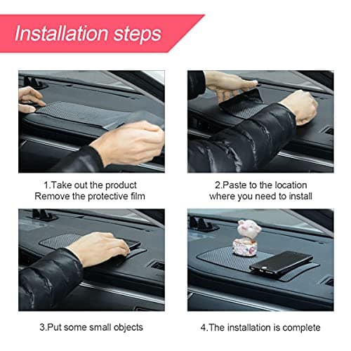 BLAU GRUN Car Dashboard Anti-Slip Rubber Pad, 10.6''x 5.9'' Universal Non-Slip Car Magic Dashboard Sticky Adhesive Mat for Phones Sunglasses Keys Electronic Devices and More Use (Black/Grid) — view 5