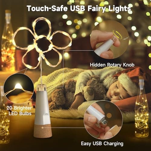 KOBWA Bottle Lights with Cork, USB Rechargeable Wine Bottle Light Battery Operated Jars Fairy Lights, 2025 Upgraded String Lights for Xmas Decorations(Warm White, 3 Pack) — view 2