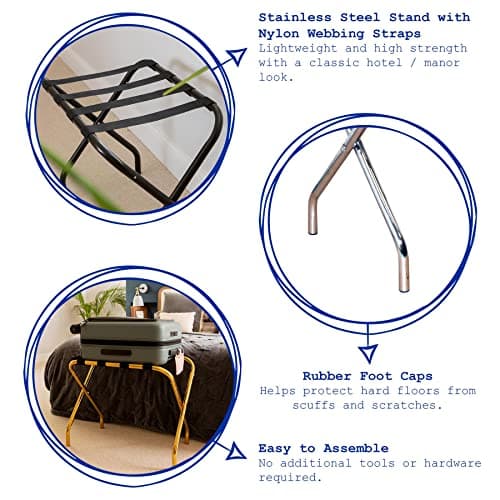 Harbour Housewares Folding Metal Luggage Racks - Chrome - Pack of 2 - Portable Folding Single Tier Home Bedroom Suitcase Foldable Suit Case Holder Travel Chest Storage Stand — view 2