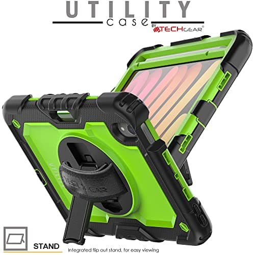 TECHGEAR UTILITY Case for iPad Mini 7/6, 8.3" - Tough Rugged HEAVY DUTY Armour Shockproof Case with 360 Rotating Stand, Hand and Shoulder Strap - Green — view 3