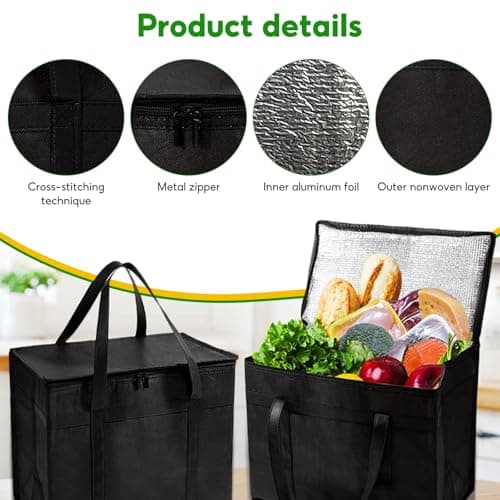 Food Delivery Bag, 31L Insulated Thermal Bag for Hot and Cold Food(Black) — view 3