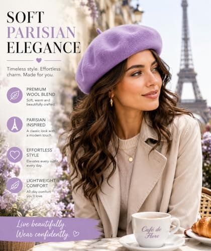 ITRAT Women's Beret Hat – Classic French Style Beret for Women, Soft Warm Wool Blend Ladies Fashion Hat, Elegant Parisian Winter Autumn Cap for Casual, Travel & Everyday Wear (Purple) — view 2