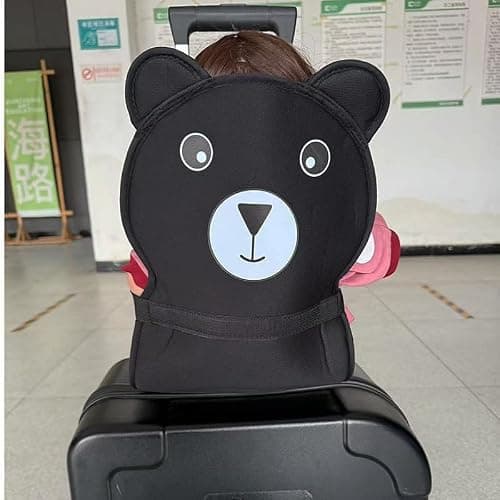 Toddler Suitcase Seat with Adjustable Belt, Portable Baby Seat on Suitcase, Cartoon Animal Ride on Luggage Seat for Travel (Black) — view 3